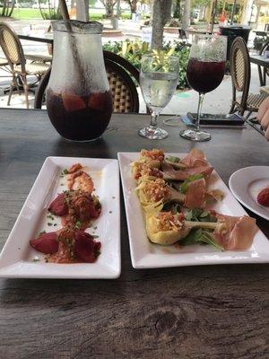 Stuffed piquillo peppers and stuffed artichoke with ham