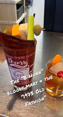 Spicy Bloody Mary and old fashion (w local tattersal rye whiskey