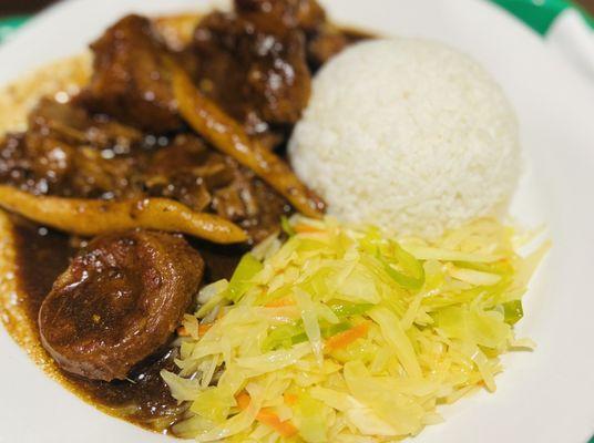 Entree: Oxtails with white Rice and Cabbage