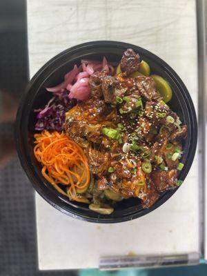 Wild style(meat with melted cheese and spicy sauces) chicken Bop Bowl