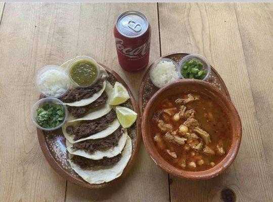 Combo #10:
5 tacos de Maiz , 12oz Menudo , 1-12oz Can Drink