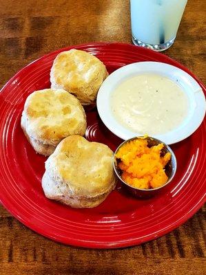 Biscuits with gravy and pimento cheese on the side!