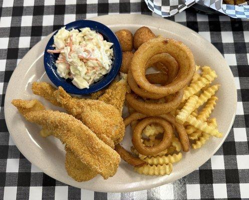 Southern Fried Catfish Special (sub beans for onion rings)