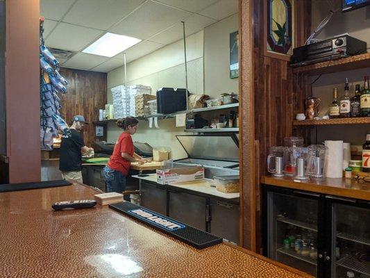 View into where the pizza is made at Fire and Stone