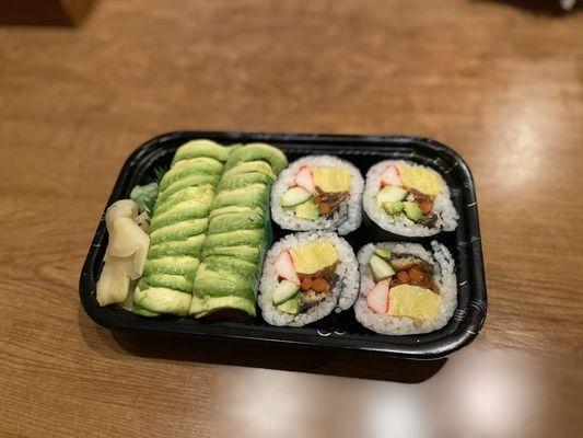 Avocado kani roll and futomaki at Yuzu!