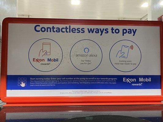 Contactless ways to pay for gas.