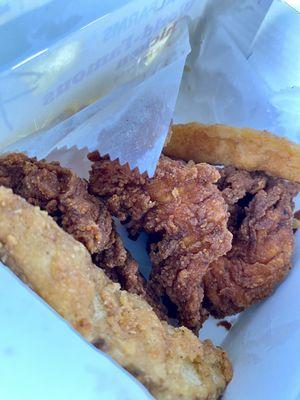 Spicy chicken tenders and fries