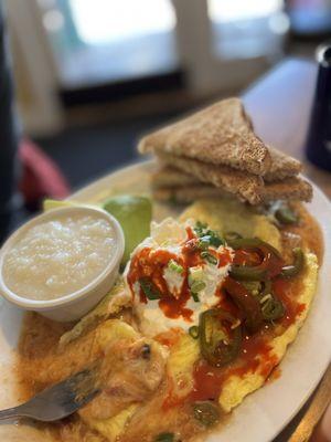 Mexican omelet with grits