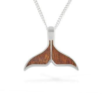 stainless steel & koa wood whale tail pendant