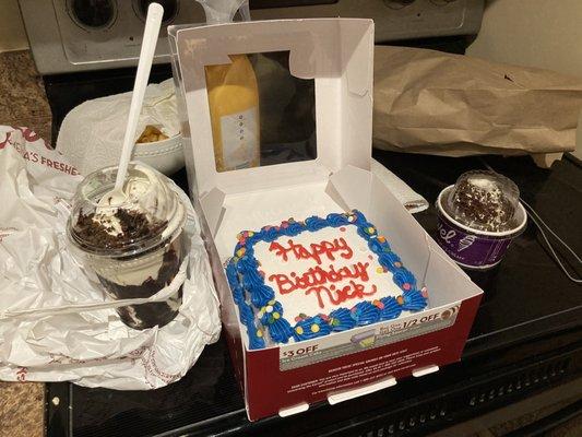 Fudge sundae and ice cream cake