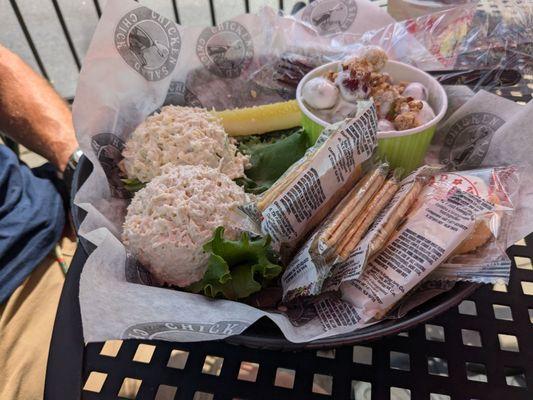 My husband who likes more protein with his meals had two of the chicken salad.