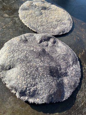 Fresh made organic blue corn tortillas