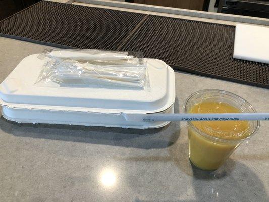 To go plates and orange juice