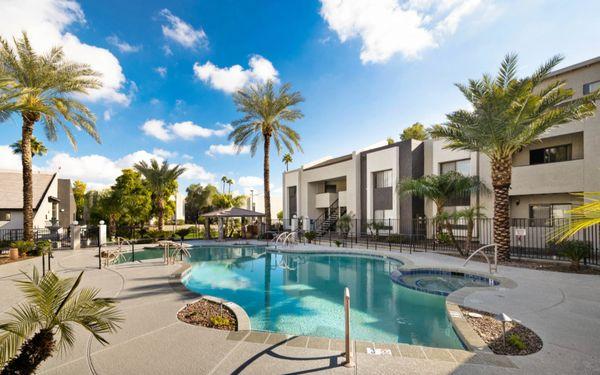 Resort style pool with spacious sundeck.