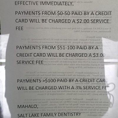 Service fee if you use charge cards