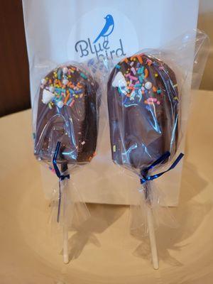 Hand crafted chocolate dipped marshmallow pops