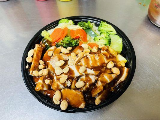 Chicken Breast & Steak Teriyaki Bowl with peanuts