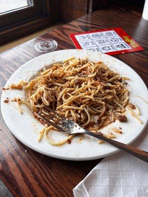 Kids spaghetti (notice all the wateriness under the noodles, we never had that before)