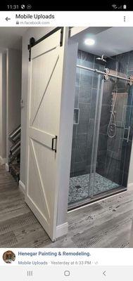 New shower, barn door and floor