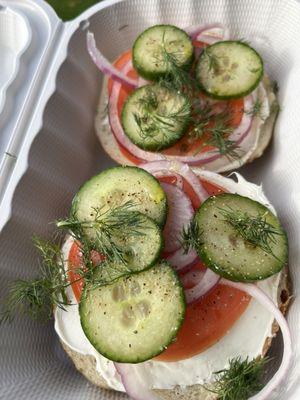 Veggie on a salt bagel