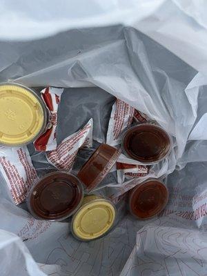 Generous with the sauces but no napkins. Lol.....