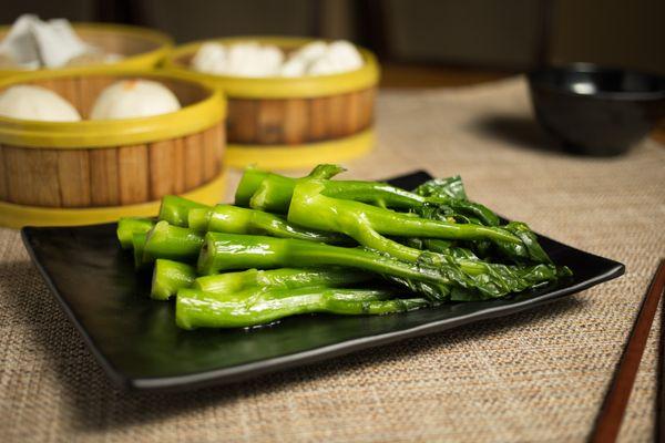 Poached Chinese broccoli (Gai Lan) with oyster sauce