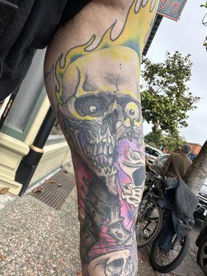 Fine line skull tattoo