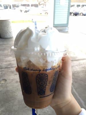 2 shots over ice, 1pump when mocha, with whip. $3.60&delicious.