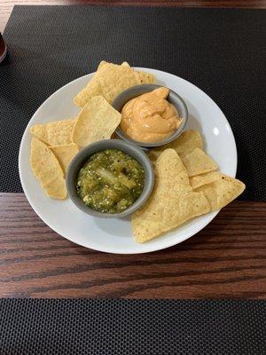 Chips, salsa, and queso. The salsa is actually super good.