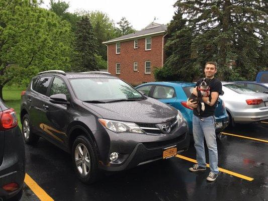 Me and my dog, Sox after I picked up my new RAV4