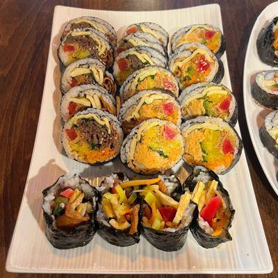 Beef Kimbap and Spicy Tuna Kimbap