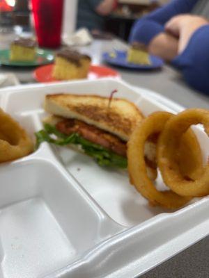 Blt and onion rings, so good.