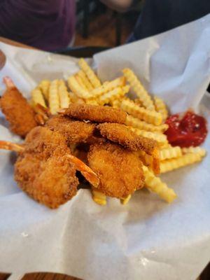 Prawns and fries, also salty