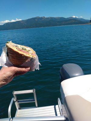 Enjoying their roast beef sandwich!