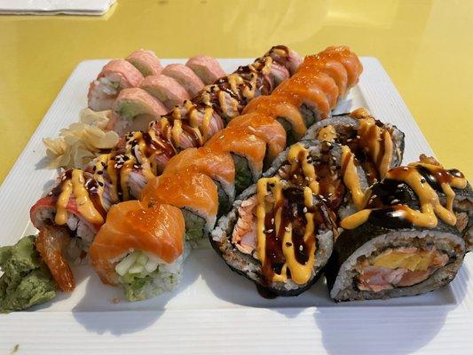 White Tuna Avocado Roll, Florida Roll, Salmon Lover Roll, Fuji Roll