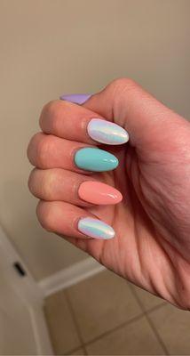 My Easter pastel nails with chrome - by Cindy