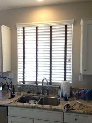 Fauxwood Blinds with cloth tapes in Menifee, CA