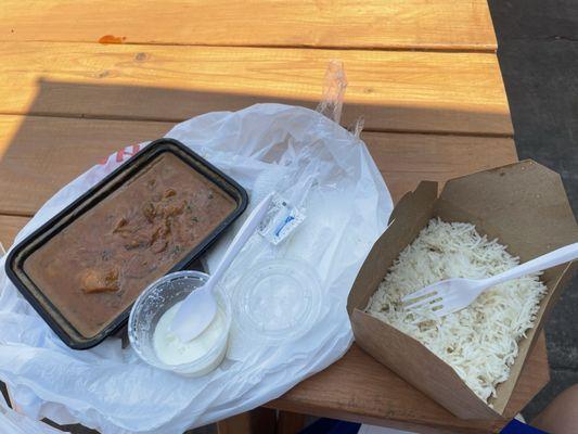 The chicken tikka and basmati rice, plus the little cup of rasmalai. DELICIOUS!