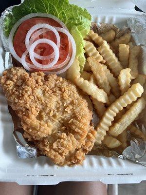 Fried grouper sandwich with French fries