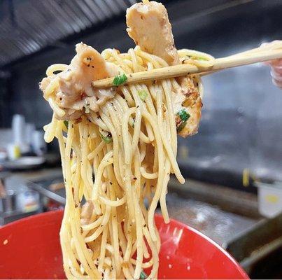 Chicken garlic noodles. Add chili flakes for an extra kick!