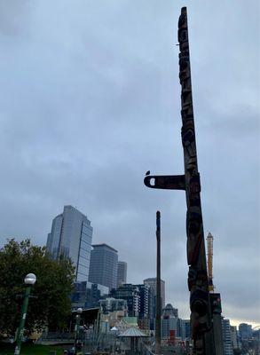 These are the two totem poles where you can pick up a FREE walking tour. Very informative.