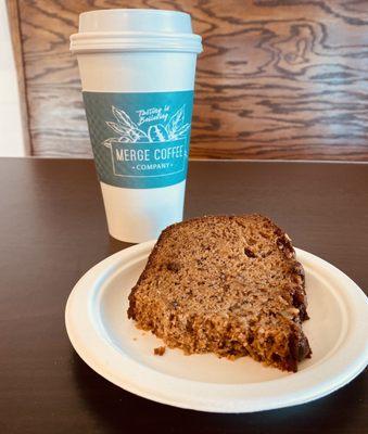 16 oz medium roast coffee with banana bread.