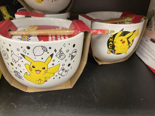 Super cute Pikachu ramen bowls with chopsticks