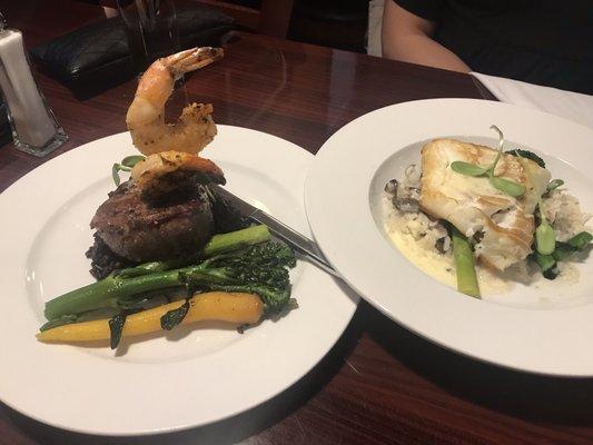 Filet mignon and prawns and cod special