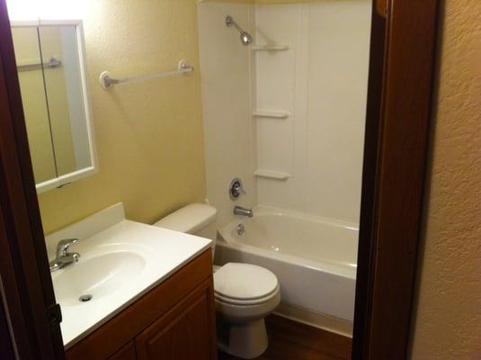 Remodeled Bathroom, freshly redone walls with neutral paint