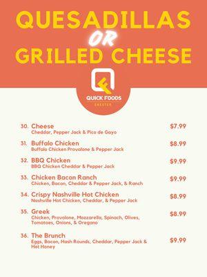 Quesadillas & Grilled Cheese Menu