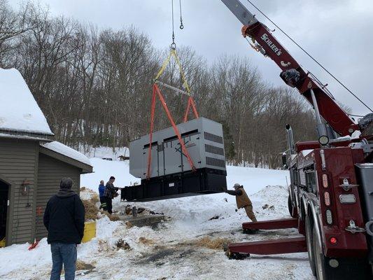 Positioning a new 300kW Gillette Diesel generator at an Assisted Living Center