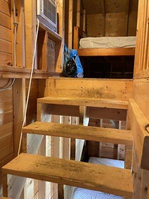 Leading upstairs Amish cabin