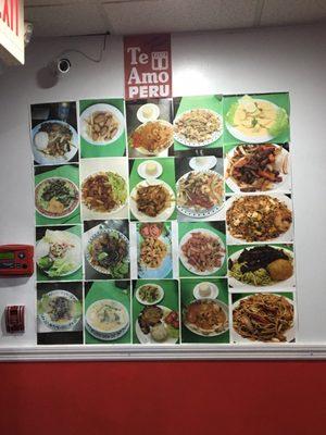 Photos on the wall of some of their dishes