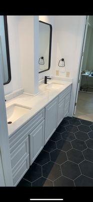 New bathroom remodel with tile, paint, countertops